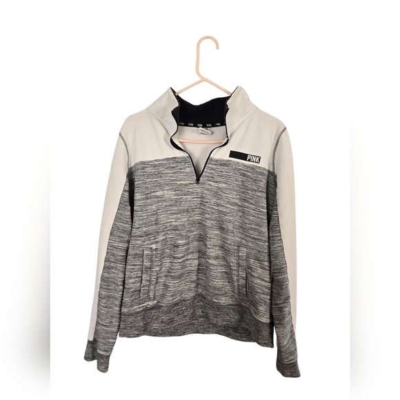 PINK Victoria's Secret Tops - PINK VICTORIAS SECRET Women's Large 1/4 ZIP Gray Pullover Sweatshirt